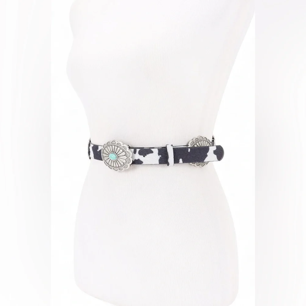 Vegan Leather Animal Print Western Concho Statement Belts with Turquoise Accents